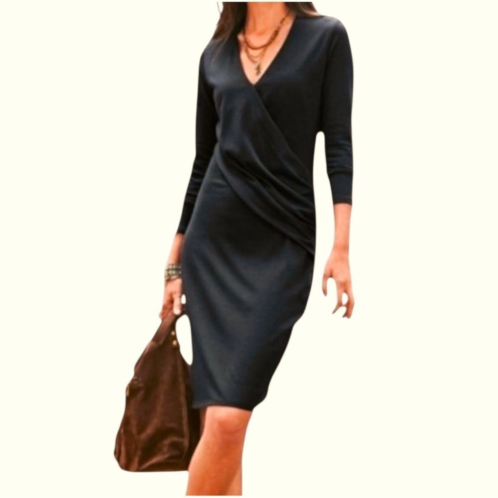 Sundance Elegant Black Long Sleeve Faux Wrap Dress Size S - Picture 3 of 11